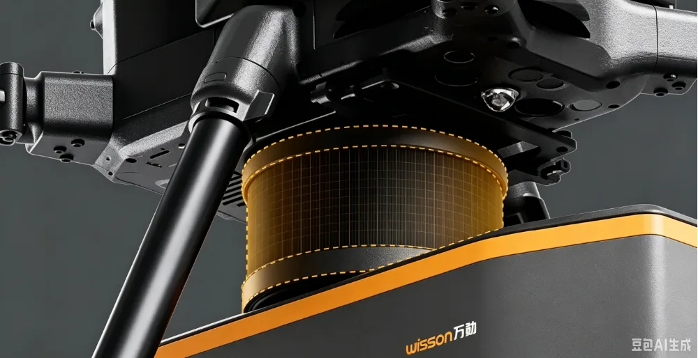 Close-up of the Pliabot® muscle joint between the drone and the cleaning module